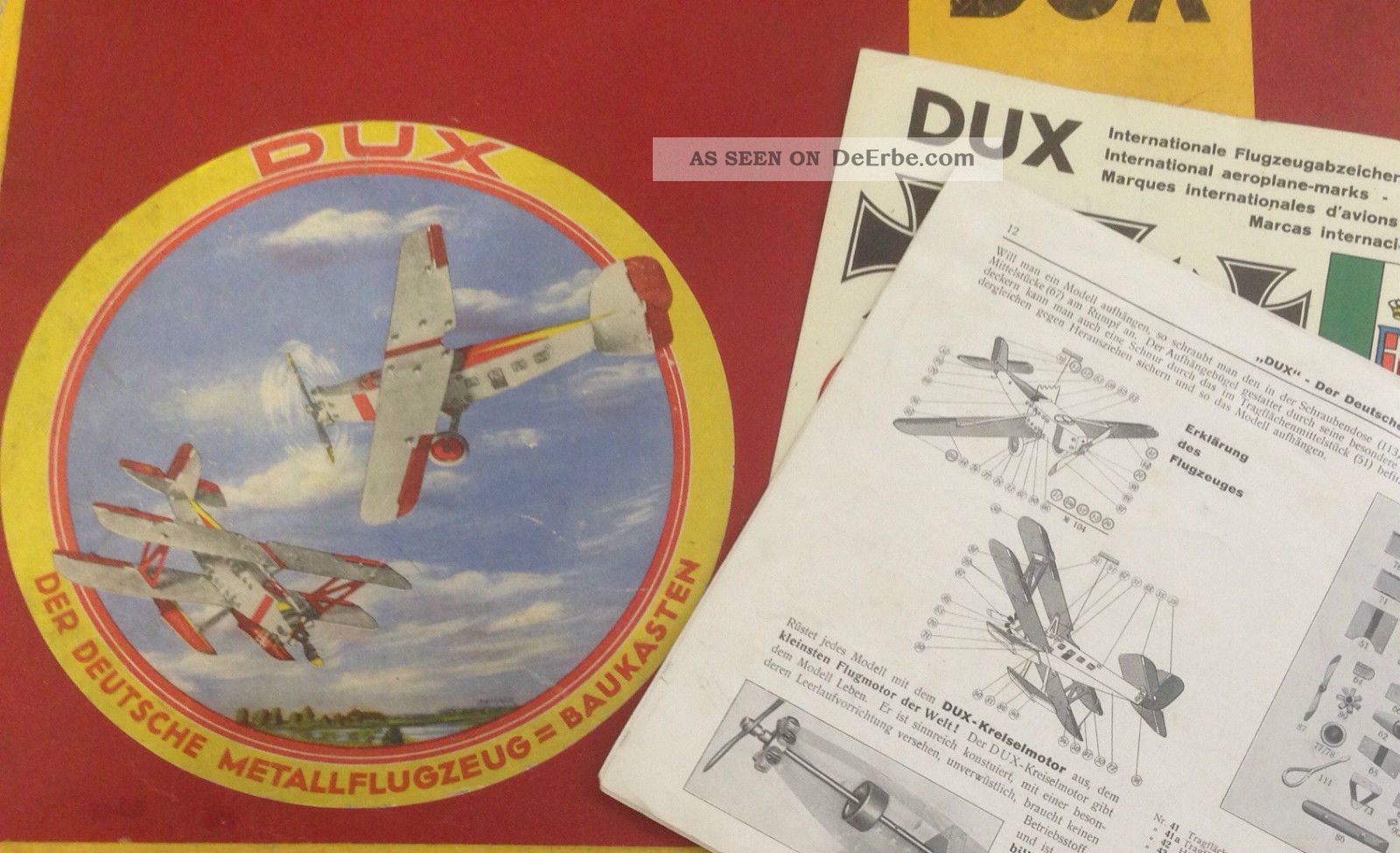 Dux Metall Flugzeug Baukasten Art.  104 Mit Anleitungsheft,  Aufklebebogen Aus1932 Original, gefertigt vor 1945 Bild