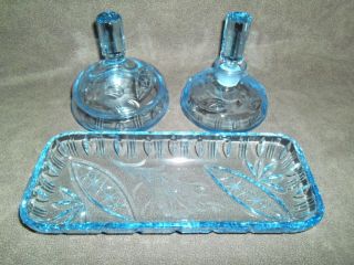 Toilettenset Kristallglas Garnitur 5tg Geschliffen Hellblau Top Rundflinse Bild