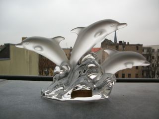 Skulptur Satiniert 3 Delfin Aus Kristall Glas Nachtmann Etikett Signiert Bild