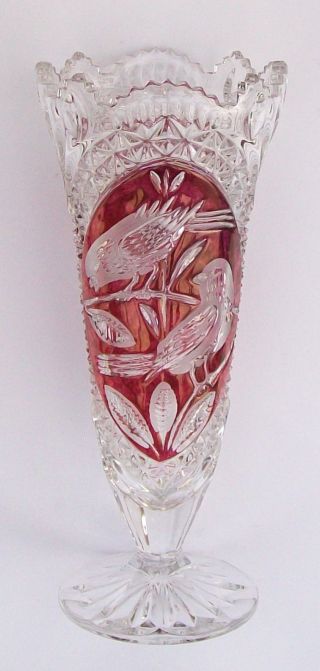 Vase,  Hofbauer,  Bleikristall / Kristall,  Rot,  Handarbeit,  26 Cm,  Wie Bild