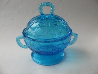 Alte Art Deco ? Deckeldose Bonboniere Pressglas Blau Glasdose Shabby Selten Bild
