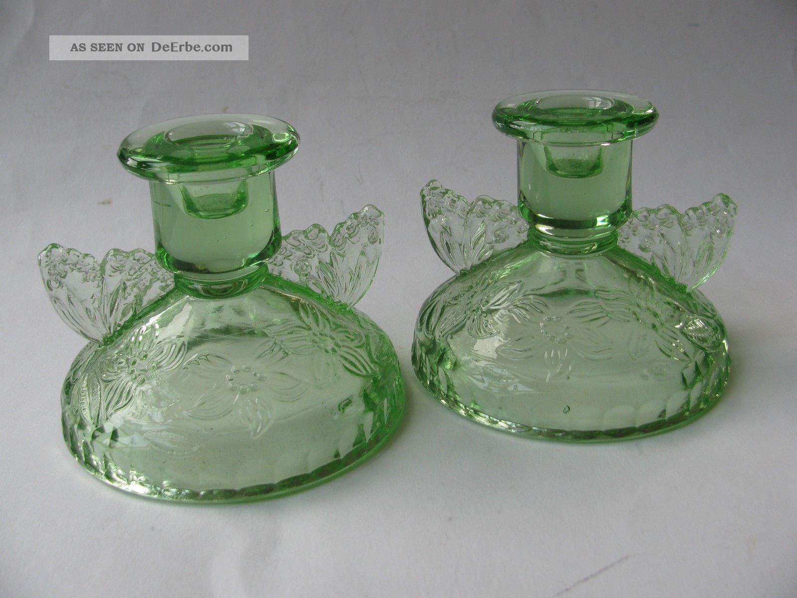 2 Jugendstil Art Deco Kerzenhalter Kerzenständer Pressglas Sowerby Butterfly Dekorglas Bild