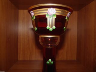 Jugendstil Glas Kelch Pokal Weinglas M Wunderschöner Emaille Bemalung 23,  5 Cm Bild