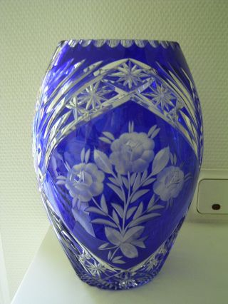 Große Kristallvase Vase Kristallglas Kristall Ca.  27 Cm Blau Edler Schliff Bild