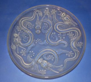 Grosse Antike Schale Glasteller Art Deco Drachenrelief Milchglas Bild