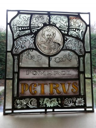 Chateau Petrus,  Old Handpainted Stained Glass Window,  39x50cm,  Collectorsitem Bild