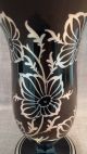 Rarität Art Deco Vase Silber Overlay Hyalithglas Schwarzglas Handgemalt Sammlerglas Bild 3
