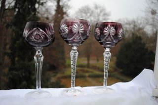 3 Weinrömer Bleikristallglas,  Weinglas,  Lila - Schleuderstern Bild