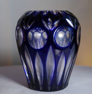 Vase Überfangglas Kobaltblau Bleikristall Geschliffen Tiefenschliff 1930er Jahre Bild