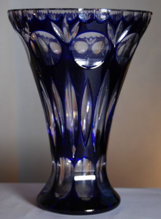 Vase Überfangglas Kobaltblau Bleikristall Geschliffen Tiefenschliff Um 1930 Bild