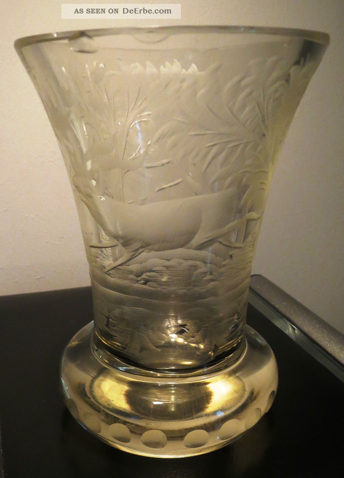 Biedermeier Jagdpokal,  Pokalglas Becher Rundum Geschliffen Sammlerglas Bild