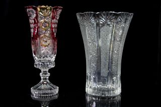 2 Prunkvolle Bleikristall Vasen U.  A.  Anna Hütte Kristallvasen Tischvasen Bild