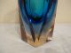 Murano Block Vase,  Blaue Facettenvase 3 - Fach,  20,  8 Cm Groß Glas & Kristall Bild 3
