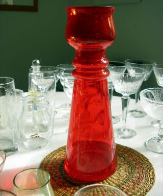 Glas Vase Rubinrot Luftblasen Schöne Hyazinthenvase 70s (marita Voigt ?) Rar Bild