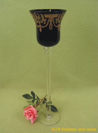 Altes Kristall Sektglas Wein Langstiel Glas Schwarzglas Gold Bordüre 29 Cm Bild