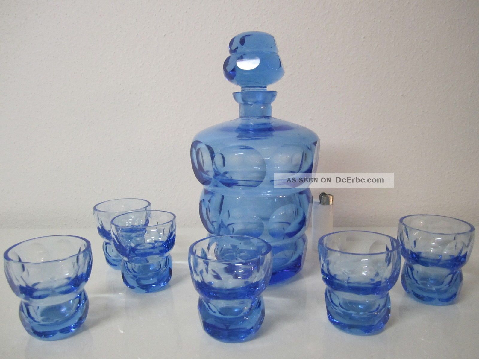 Art Deco Kristall Karaffe,  6 Gläser,  Böhmen Wunderschön,  Blau Glas & Kristall Bild