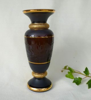Uralte Entzückende Vase Schwarzglas - Gold,  Handgeschliffen,  Böhmen (1899) Bild