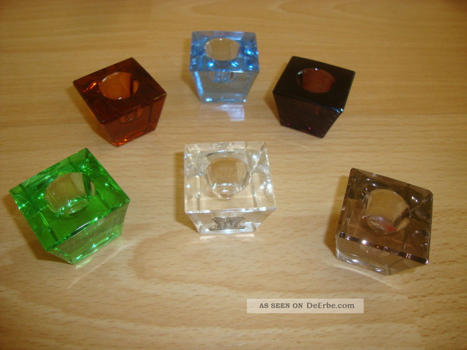 6 Verschiedenfarbige Kerzenständer Bleikristall Kristall Bild