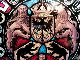 Wunderschönes Glasbild Wappen - Doppeladler - Bären - Löwen - Krone - Fabeltiere Bild