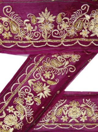 Vintage India Hand Beaded Sari Border Sewing 1yd Lace Purple Trim Art Craft Bild