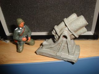 1 Seltene Elastolin,  Lineol,  Hausser Militär Masse Figur,  Soldat Mit Geschützturm Bild