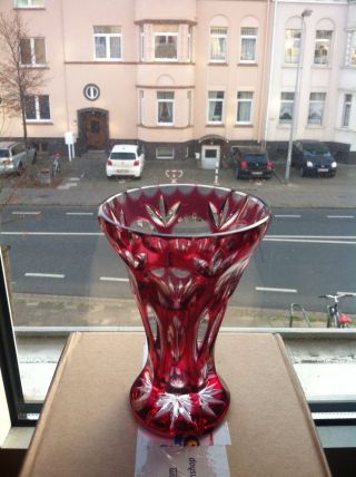 Bleikristall Kristallvase Vase Rubinrot Amphore Geschliffen Art Deco Top Bild