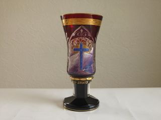 Reichveredelter Überfang Pokal Regenhütte Oberammergau 1930,  Pokalglas,  Kelchglas Bild