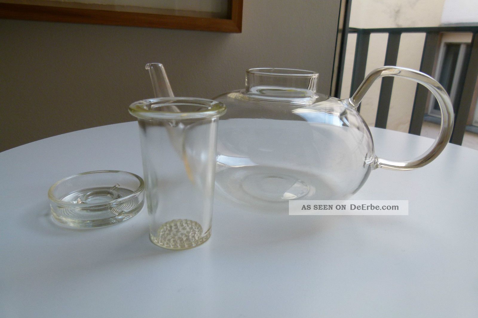 Designklassiker: Wilhelm Wagenfeld Teekanne, Jena Glas, Bauhaus, Ca. 1930