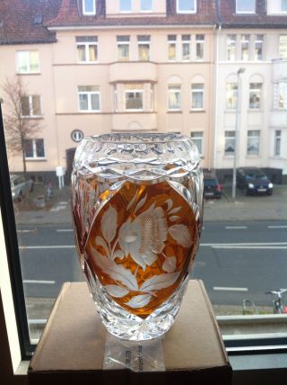 Bleikristall Kristallvase Vase Bernsteinfarbe Amphore Geschliffen Art Deco Top Bild