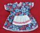 Vintage Puppenkleid Dirndl Blau Rot Weiße Blüten Unbespielt Für 30 - 35 Cm Puppe Original, gefertigt vor 1970 Bild 1