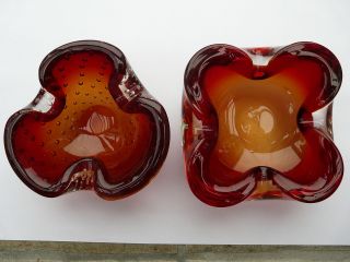 2 Stück Murano Aschenbecher Rotes Dickglas Mundgeblasen Bild