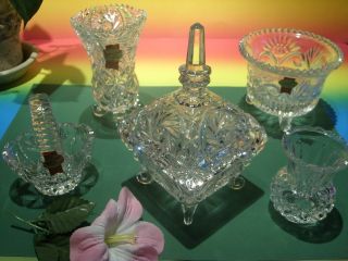 5 Stck.  Deckeldose Schale Vase Körbchen Kristall Pressglas Bleikristall Geschenk Bild