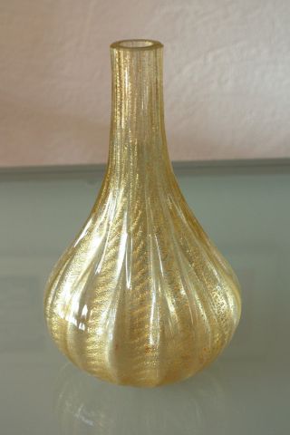Il9°°murano Glas Vase Barovier & Toso,  Cordonato D ' Oro,  Gold H 24 Cm,  50er Jahre Bild