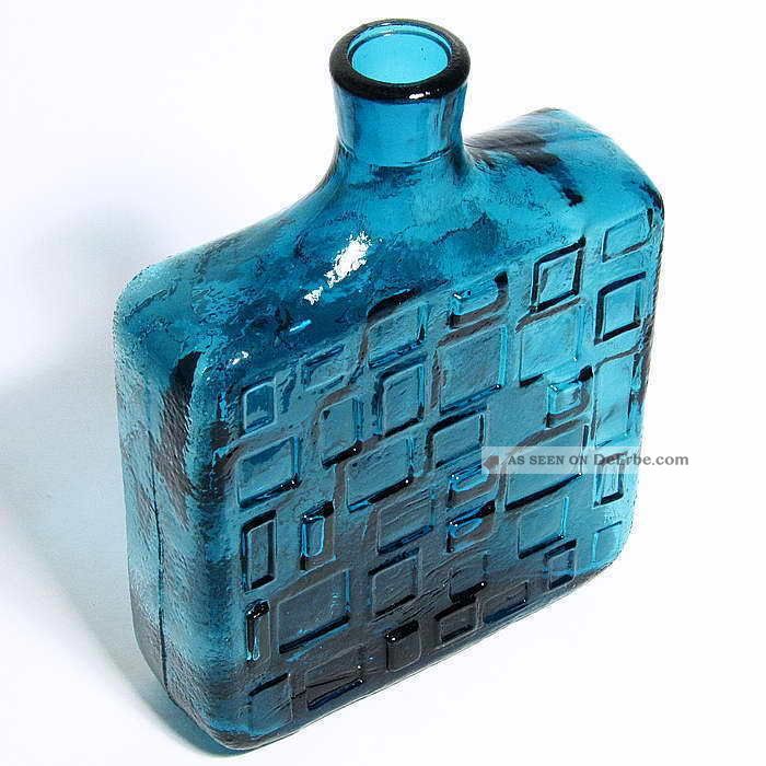 60er - Jahre Flaschenvase Mit Struktur - Türkis - Nordisches Glas Dekorglas Bild