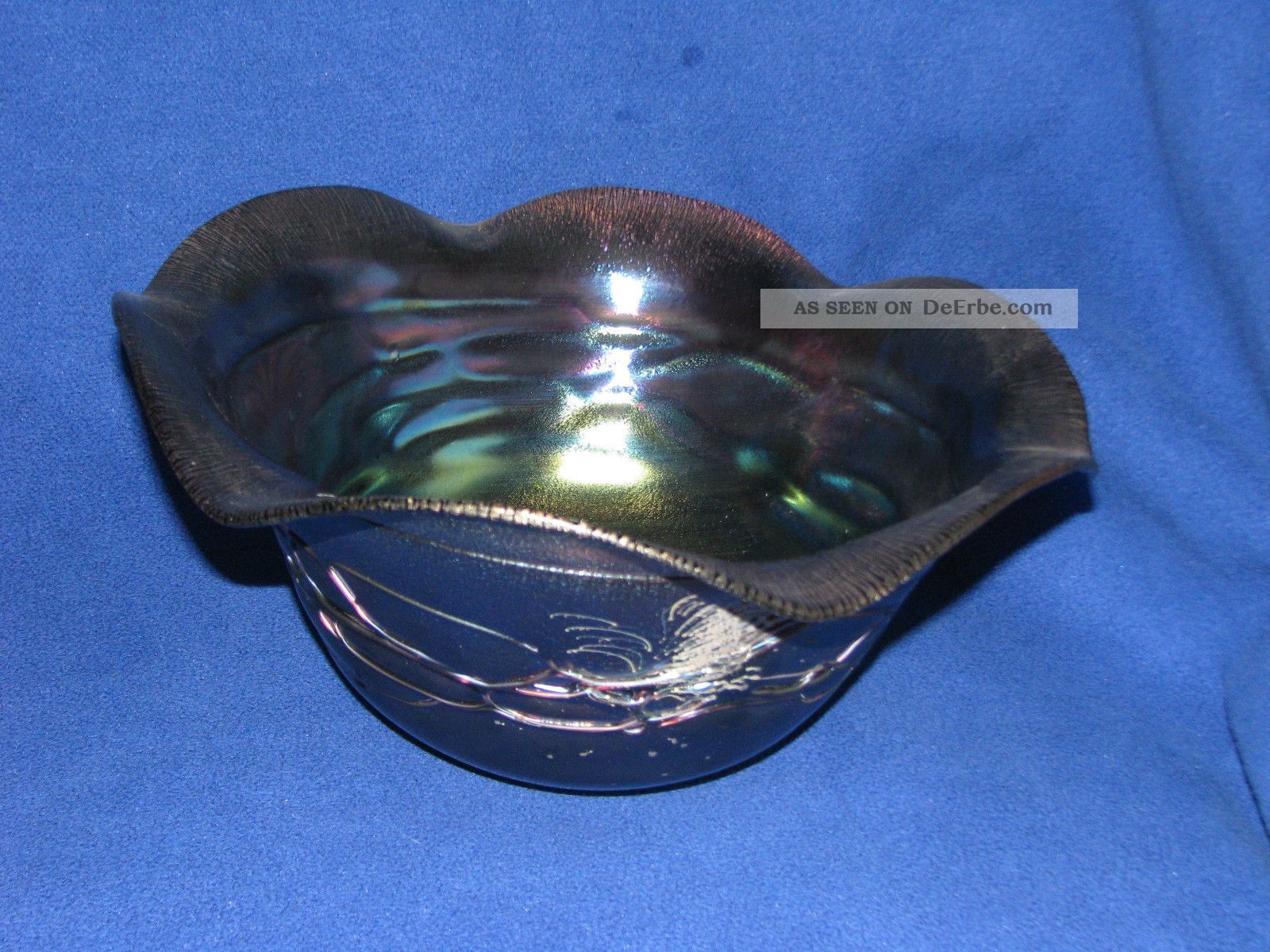 Große Irisierende Glas Schale F.  Obst,  Freiherr V.  Poschinger,  Mundgeblasen Dekorglas Bild