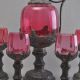 Historismus Karaffe & Gläser Maskaronausguss Drachenhenkel,  Zinnmontur Rosa Glas Glas & Kristall Bild 1