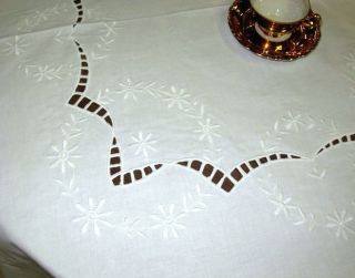 Runde Tischdecke Tischtuch 150cm Stickerei Richelieu Weiß Baumwolle Bild