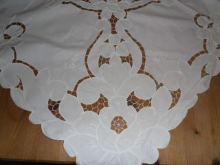 Tischdecke Weiß 100 Baumwolle Lochstickerei Edel Mitteldecke Blütenmuster Top Bild