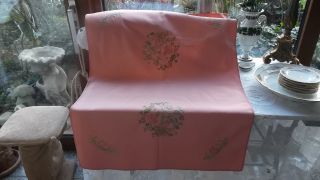 Schöne Alte Decke,  Rosa,  Feine Florale Stickereien,  Handarbeit Bild