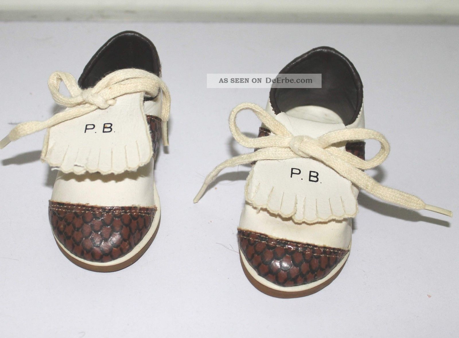 Pb Schuhe Braun - Weiß Für Große Puppen 10 Bis 11 Cm Lang Nostalgieware, nach 1970 Bild