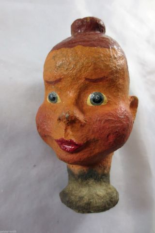 Uralter Puppenkopf Pappmaché Für Marionette Handpuppe Um 1940 Mädchen Mit Dutt Bild