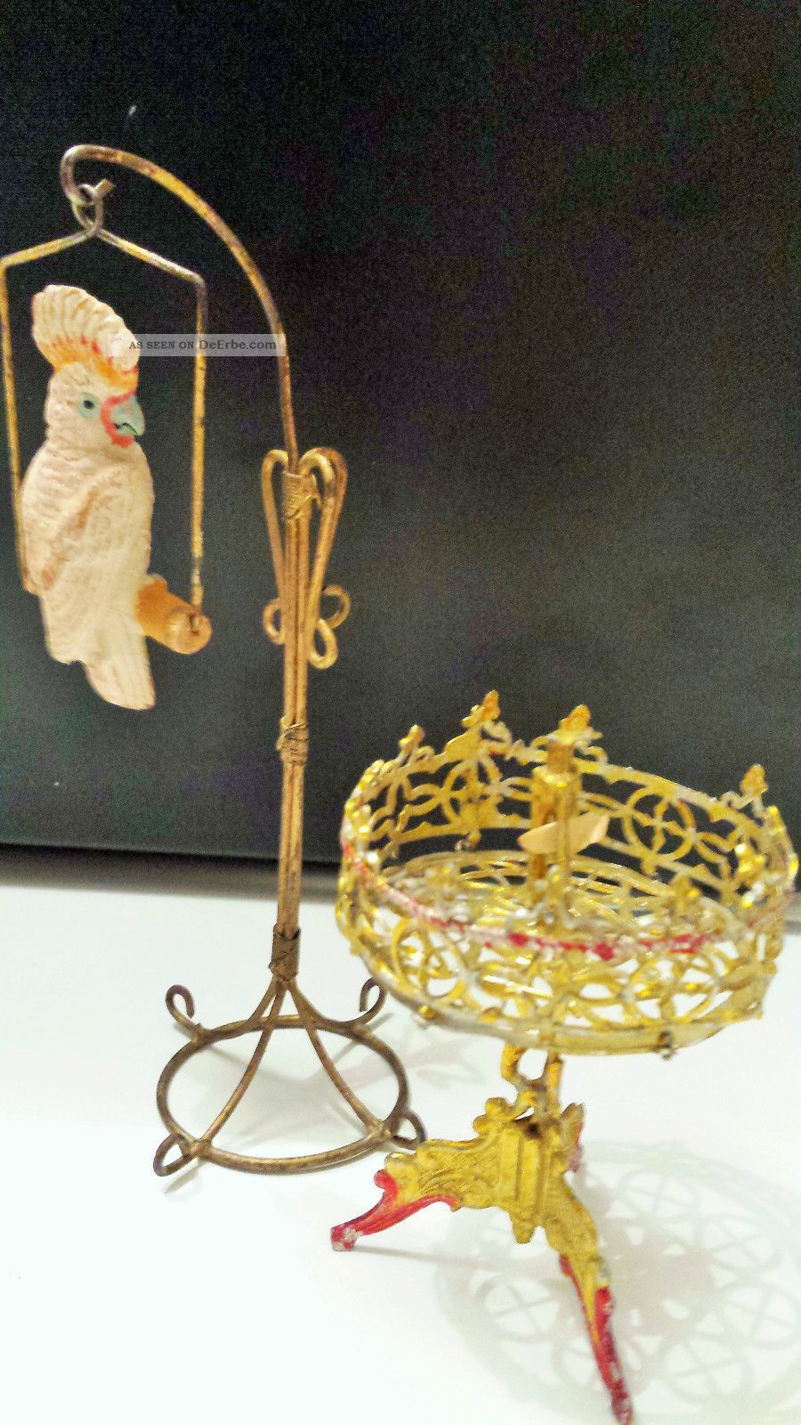 Puppenstube´n Zubehör Zinn Tisch Papgei Voliere Messing Erhard Und Söhne ?lohnt Original, gefertigt vor 1970 Bild
