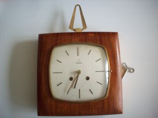 50s Med Century Mechanische Junghans Wanduhr Uhr Mit Gong Teak Wood Wall Clock Bild