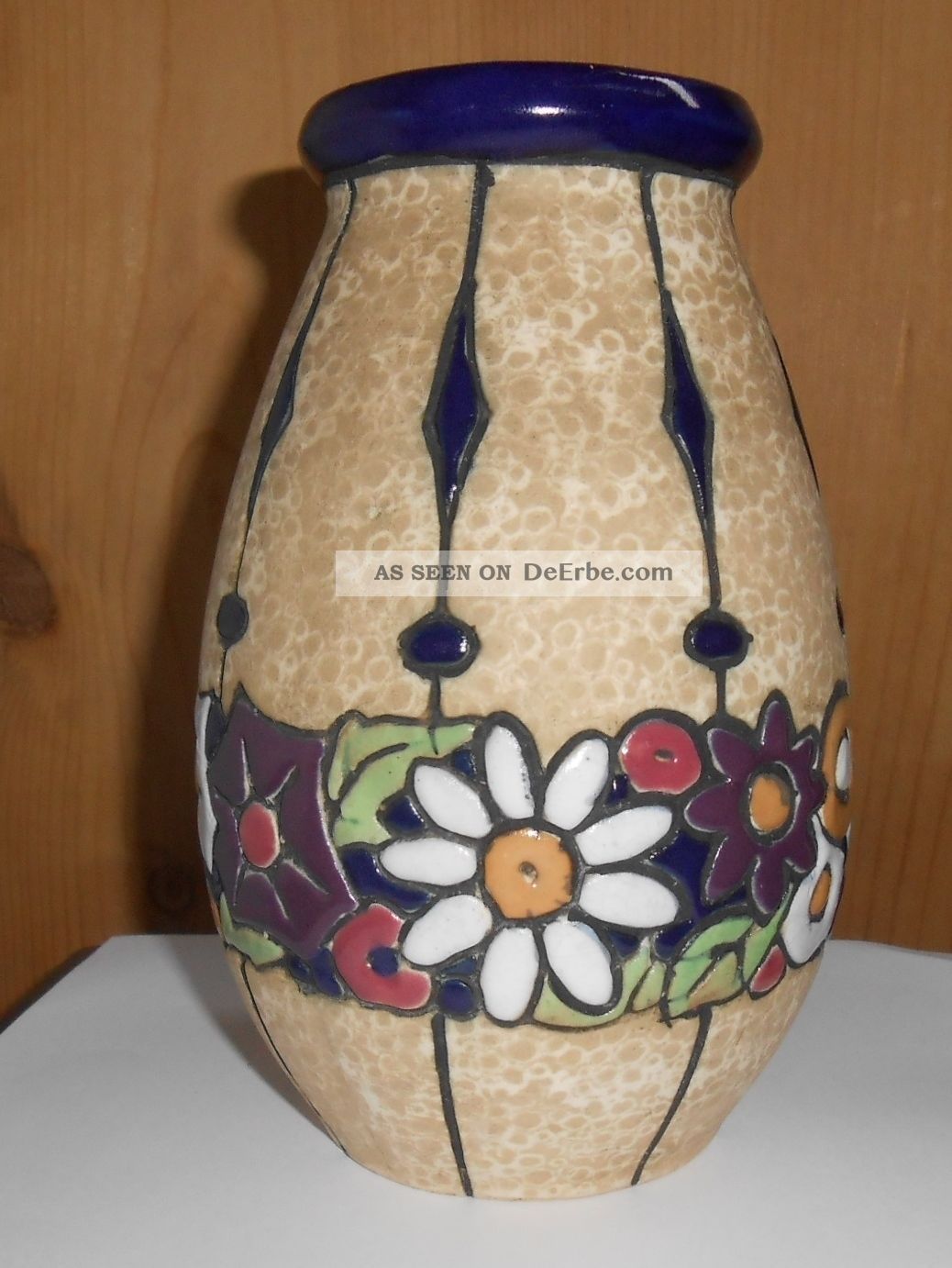 Jugendstil Keramik Amphora Vase Blütendekor Bunt 1950-1959 Bild