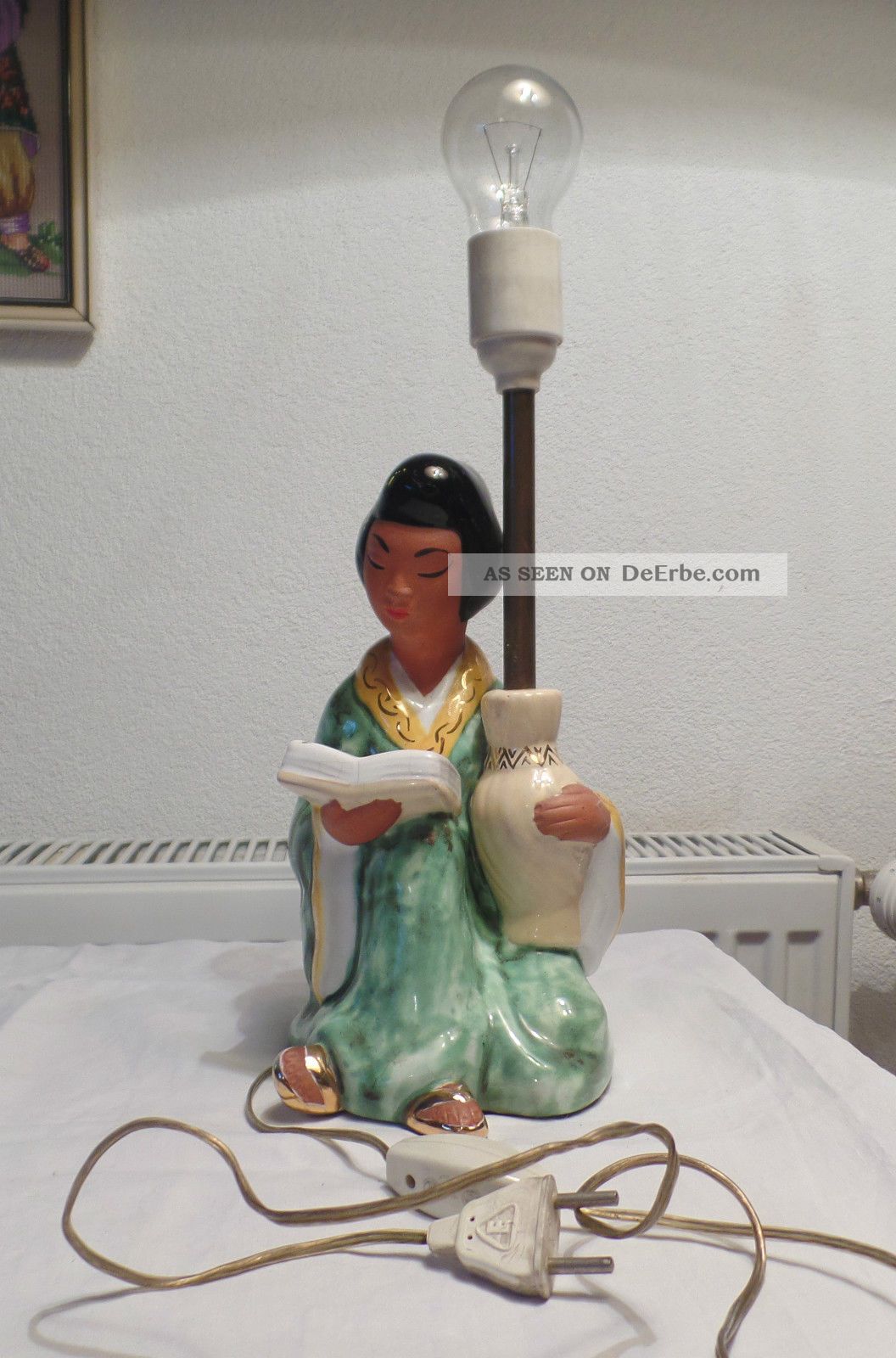 Wkm Lampe Japanerin Mit Buch Und Vase Orig.  50er Vintage 1950-1959 Bild