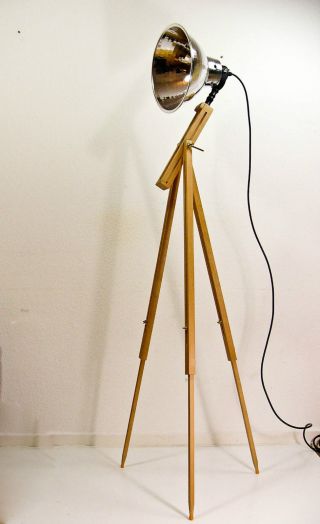 Dreibein Stehlampe Scheinwerfer Tripod Holz Stativ Lampe Vintage Stil 70 Er Bild