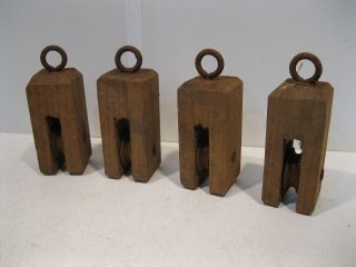 4 Stück Kleine Umlenkrolle Aus Holz Sehr Alt 10cm Hoch Shabby Stil Bild