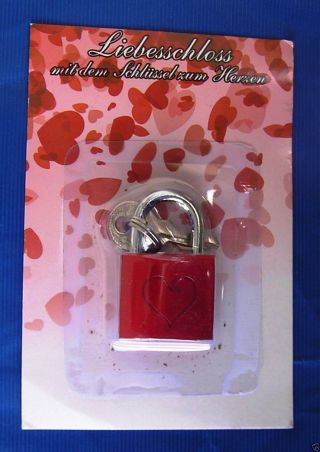 Liebesschloss Mit Herz - Rot - Mit Schlüssel - Zum Selbstgravieren - - Ovp Bild