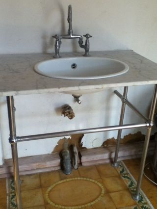 Waschtisch Waschbecken Antik Shabby Frankreich Oval Marmor Bild