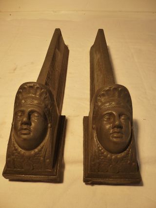 Antike Paar Kaminhunde FeuerbÖcke Sphinx Jakobinerinnen Gusseisen 19.  Jh Bild